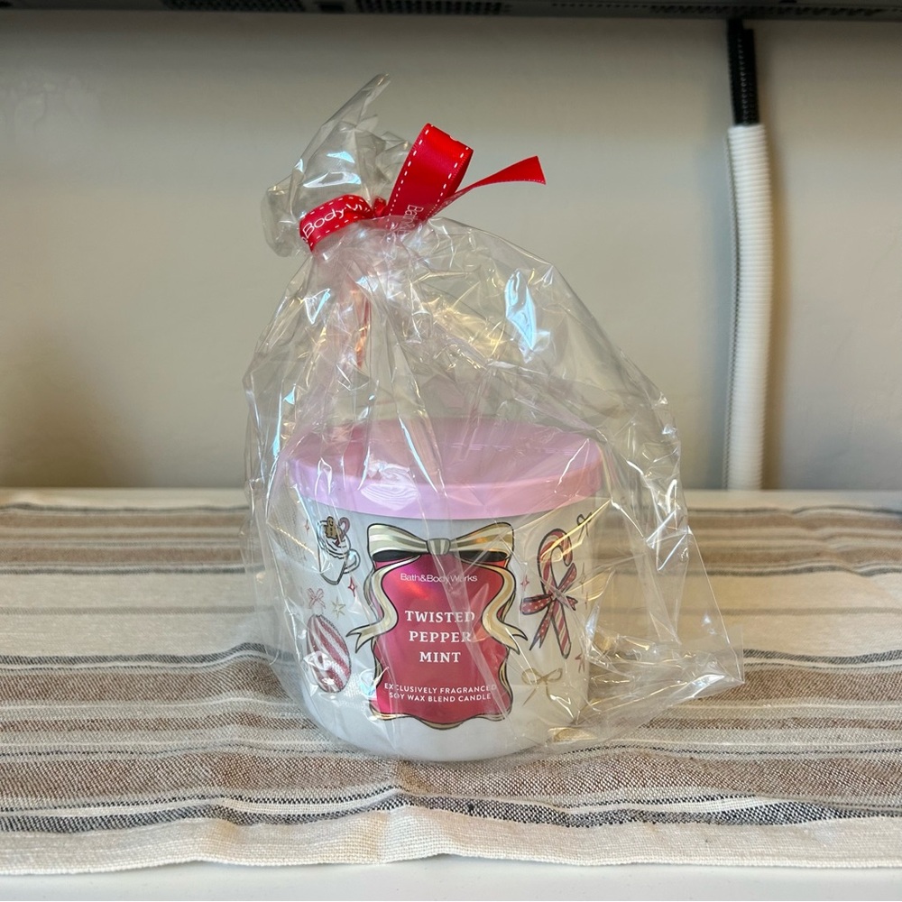 Bath & Body Works | Twisted Peppermint Candle with Pink Lid | 14.5 oz